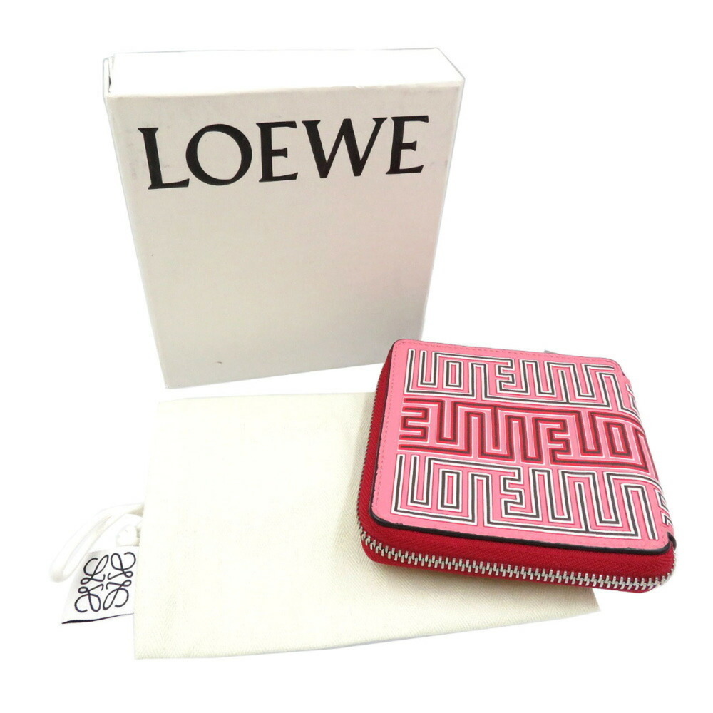 Loewe Mays Square Zip Leather Red Pink Bifold Wallet - Picture 3 of 10